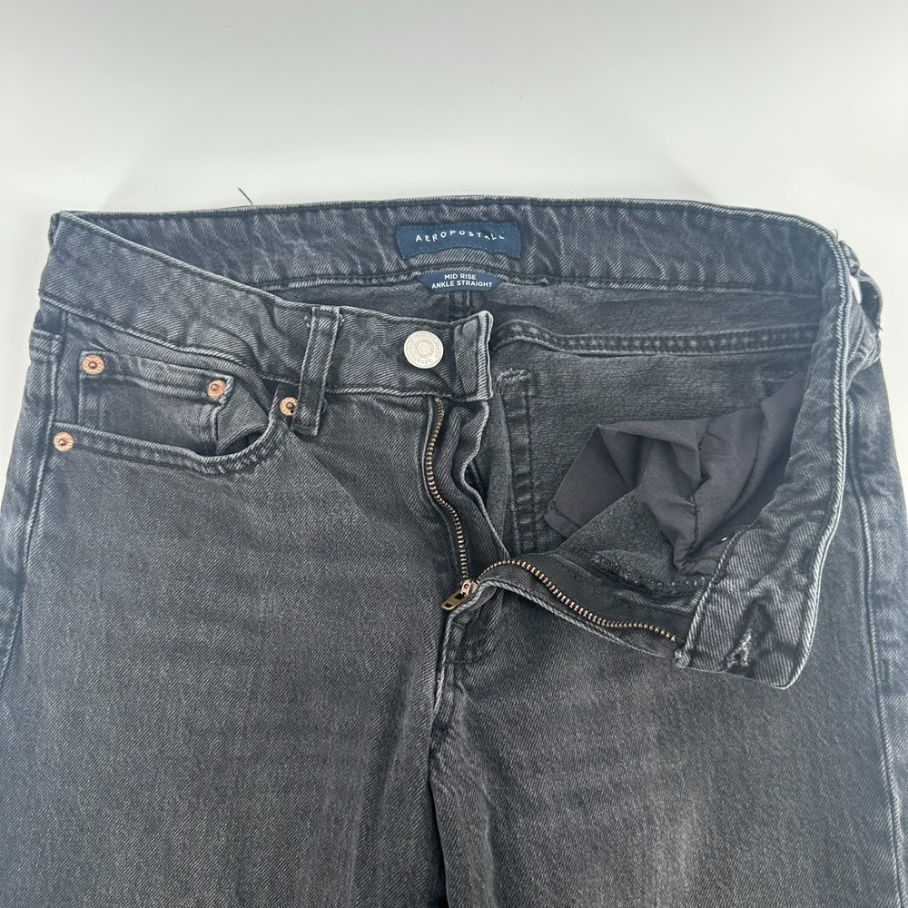Aeropostale Jeans Womens 6 Reg‎ Black Denim Whisker Mid Rise Ankle Straight